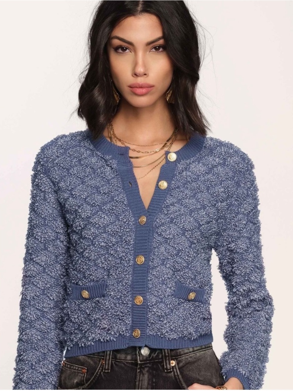 Heartloom Blue Textured Button-Front Cardigan